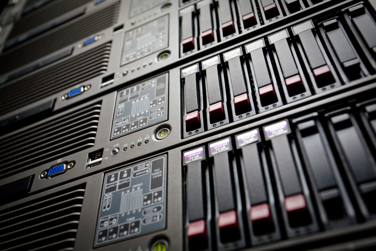 A close up view of servers on racks